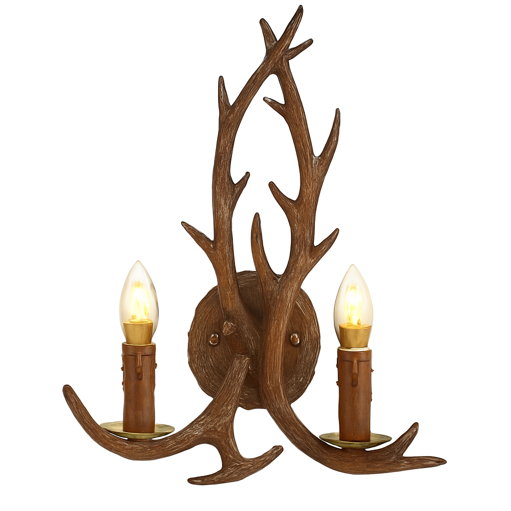 Lustre Rustique Bois de Cerf Industriel Verre LED