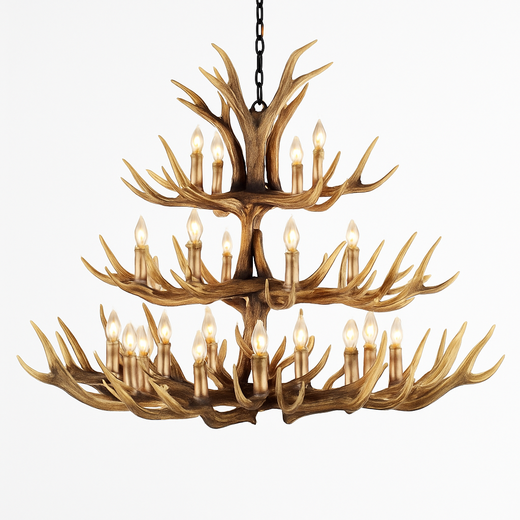 Lustre Rustique Bois de Cerf Industriel Verre LED
