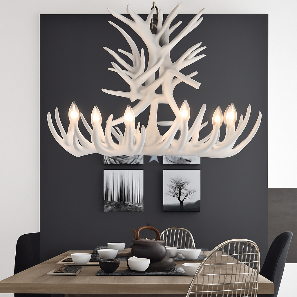Lustre Rustique Bois de Cerf Industriel Verre LED