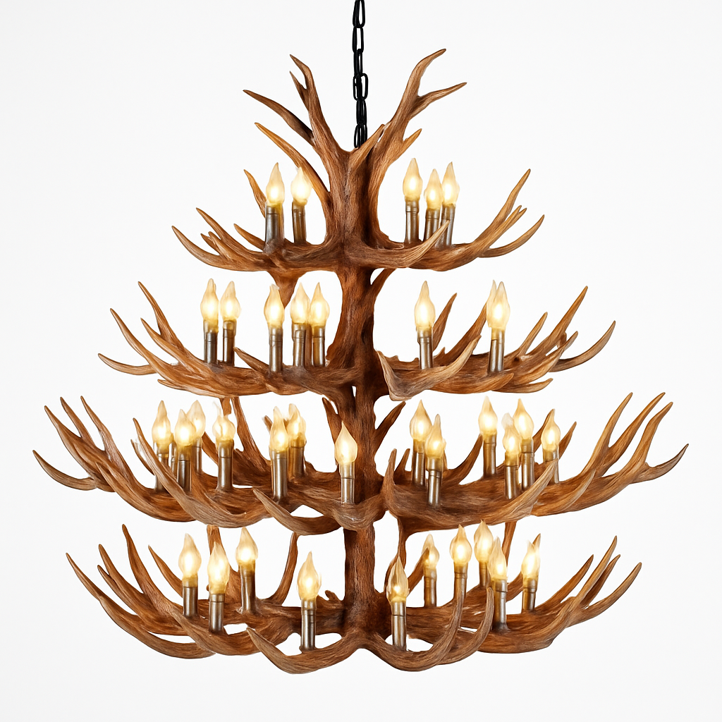 Lustre Rustique Bois de Cerf Industriel Verre LED