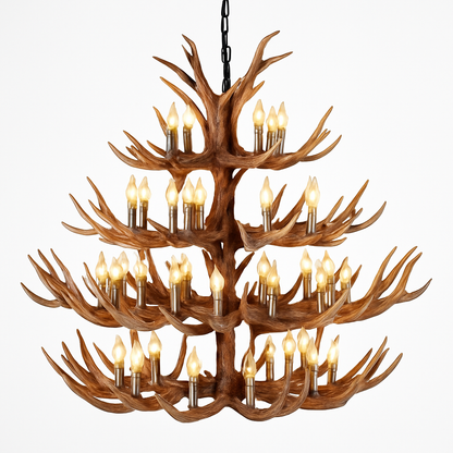 Lustre Rustique Bois de Cerf Industriel Verre LED