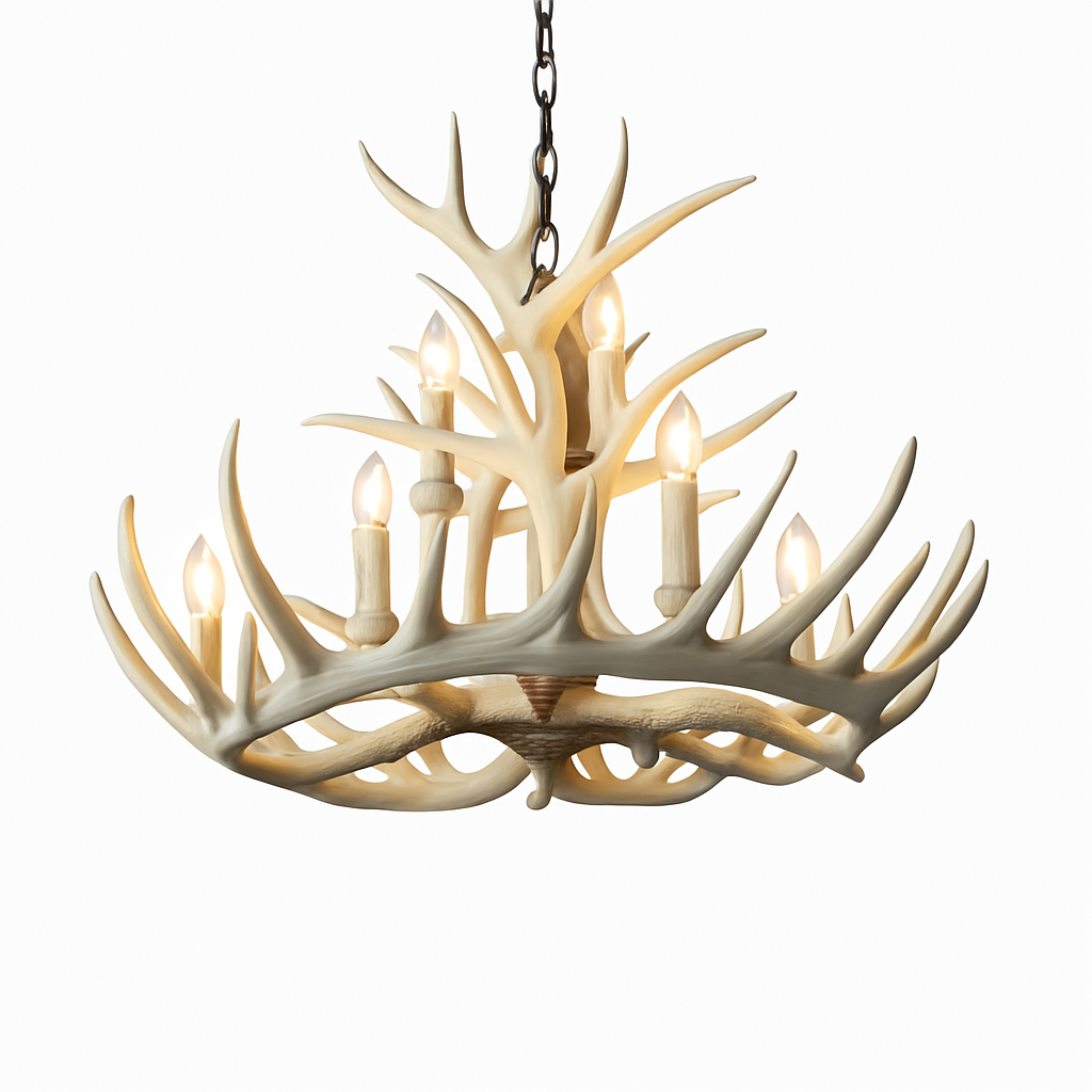 Lustre Rustique Bois de Cerf Industriel Verre LED
