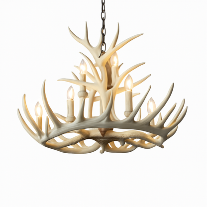 Lustre Rustique Bois de Cerf Industriel Verre LED