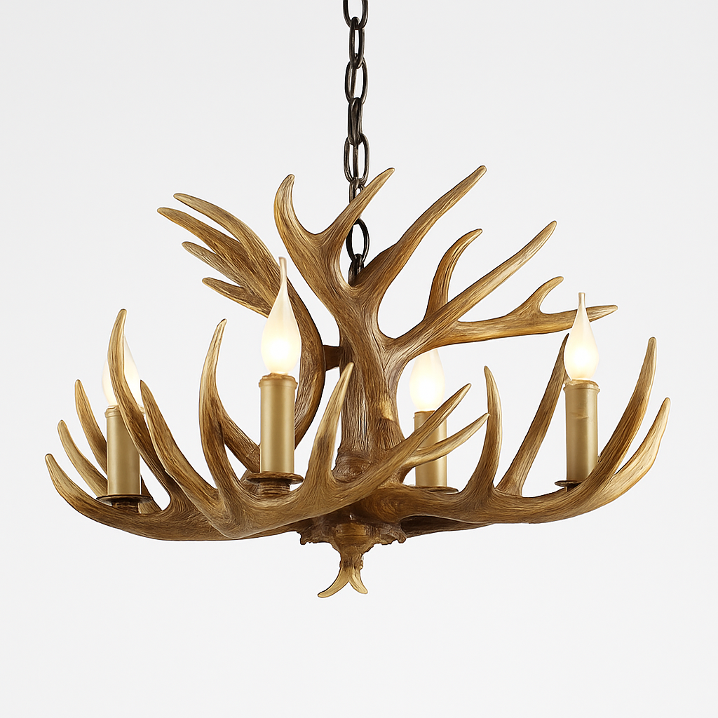 Lustre Rustique Bois de Cerf Industriel Verre LED