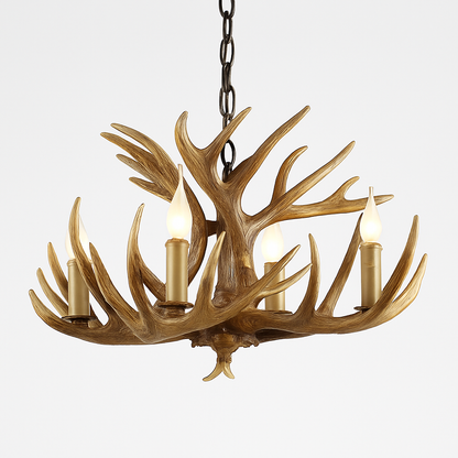 Lustre Rustique Bois de Cerf Industriel Verre LED