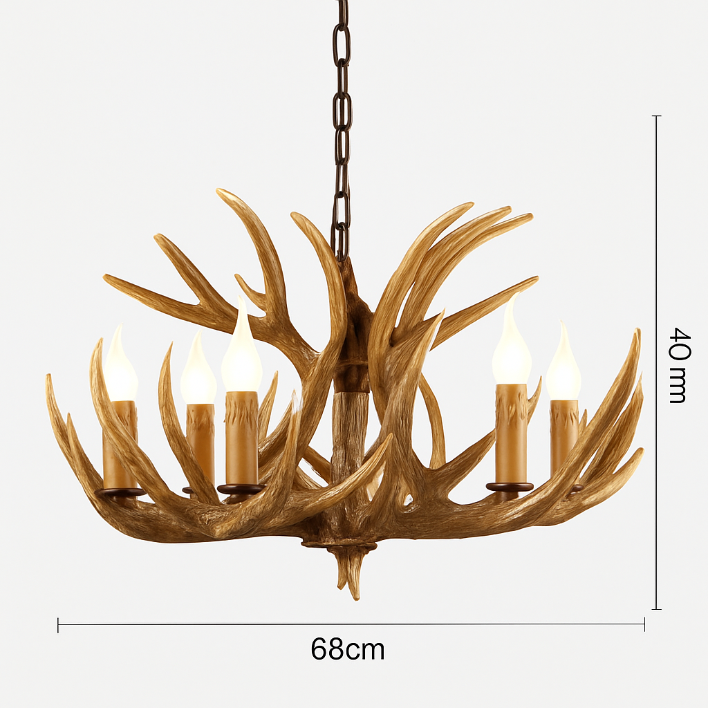 Lustre Rustique Bois de Cerf Industriel Verre LED
