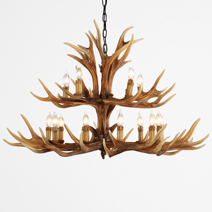 Lustre Rustique Bois de Cerf Industriel Verre LED