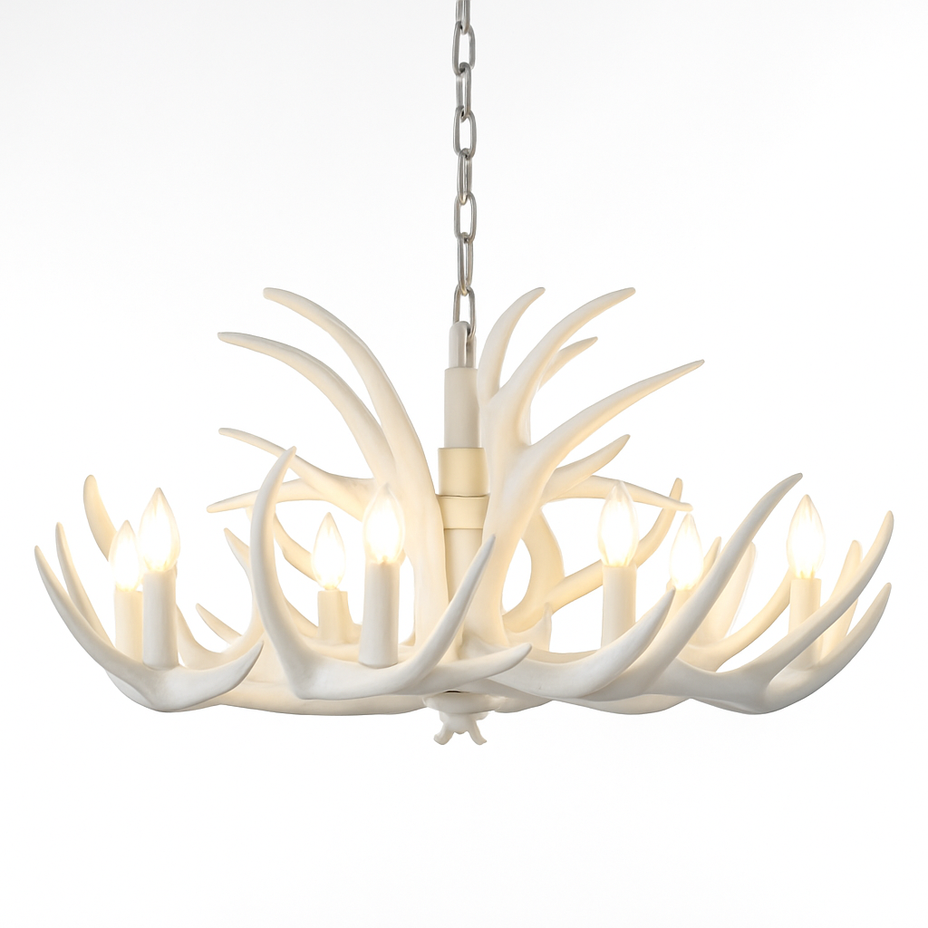 Lustre Rustique Bois de Cerf Industriel Verre LED
