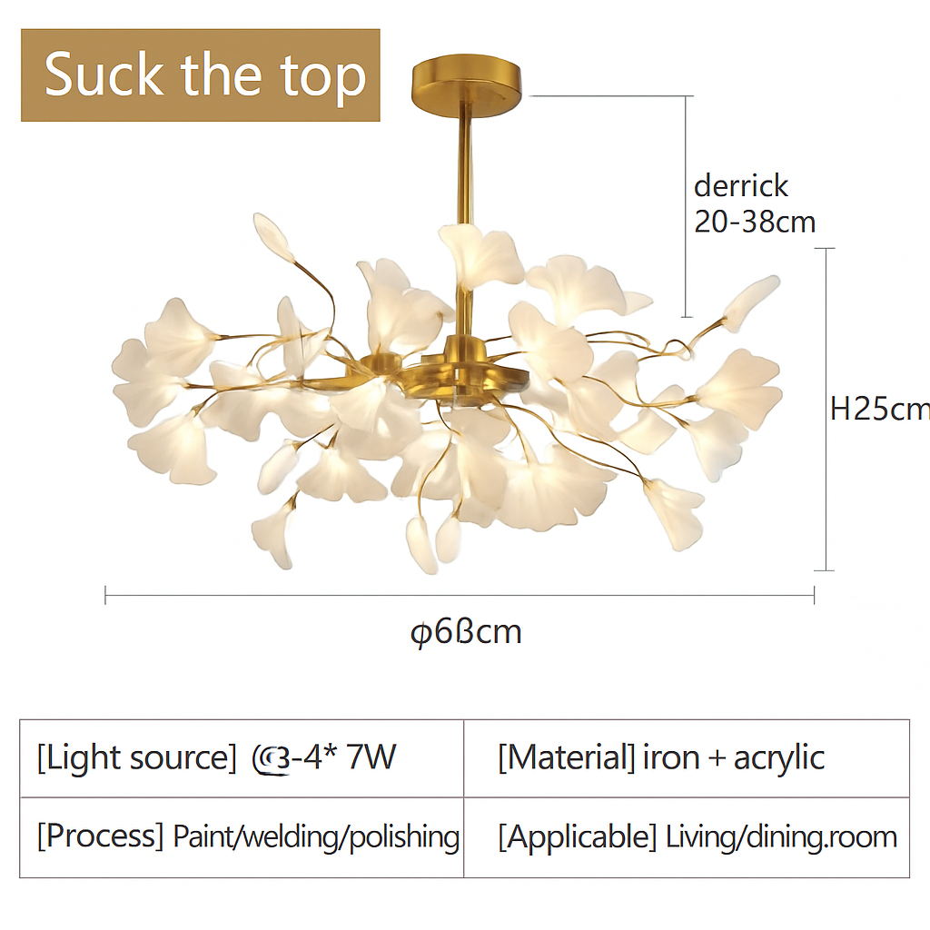 Lustre LED Feuille Ginkgo Design Nordique