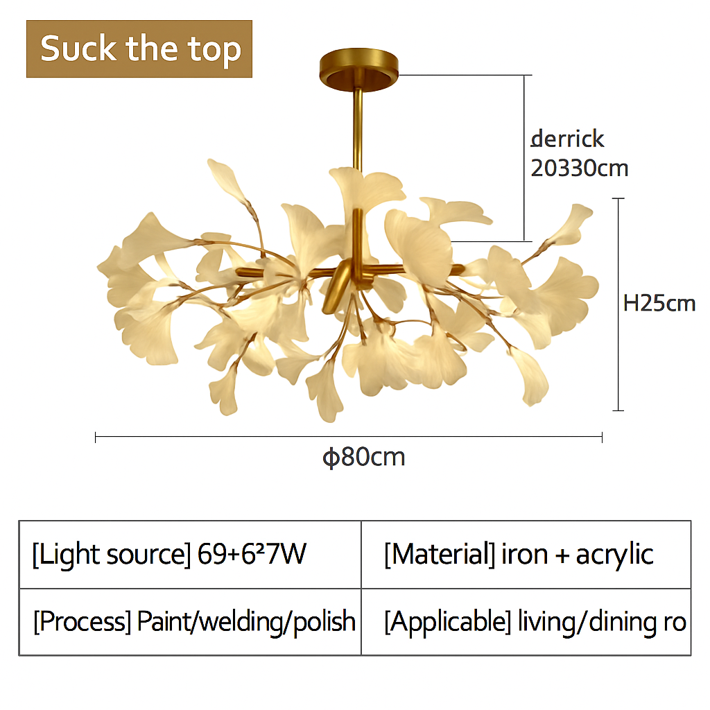 Lustre LED Feuille Ginkgo Design Nordique