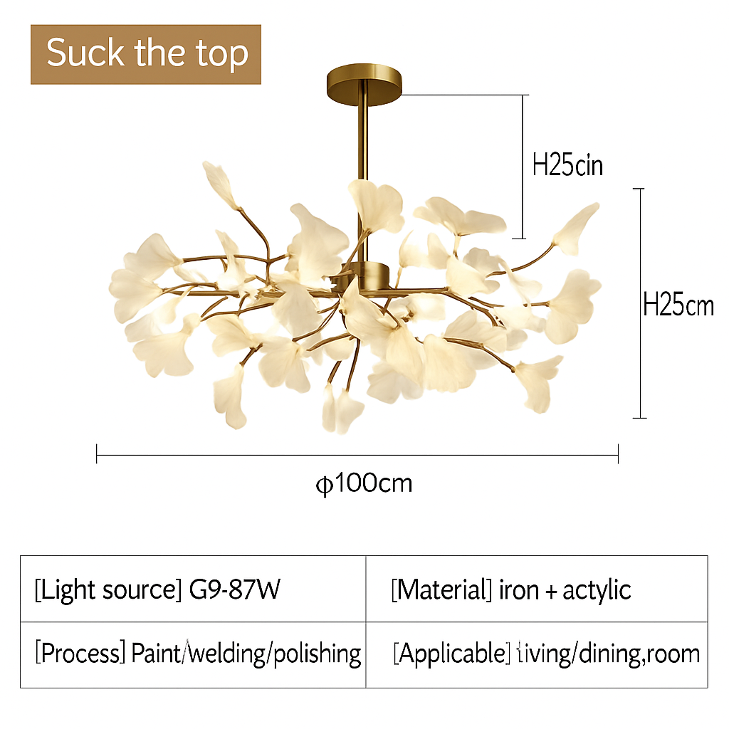 Lustre LED Feuille Ginkgo Design Nordique