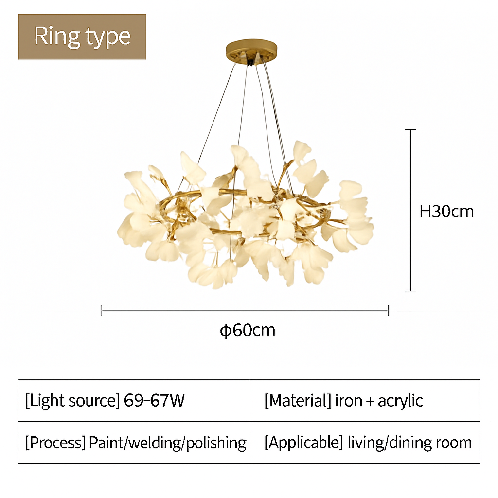 Lustre LED Feuille Ginkgo Design Nordique