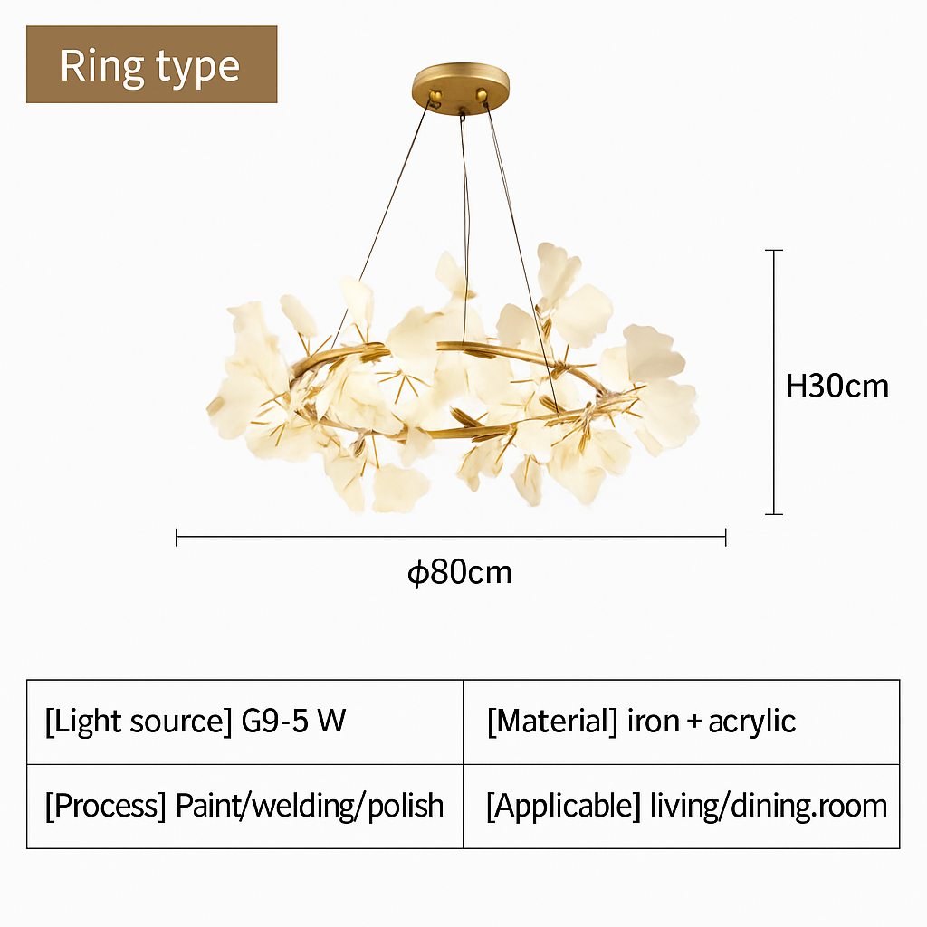 Lustre LED Feuille Ginkgo Design Nordique