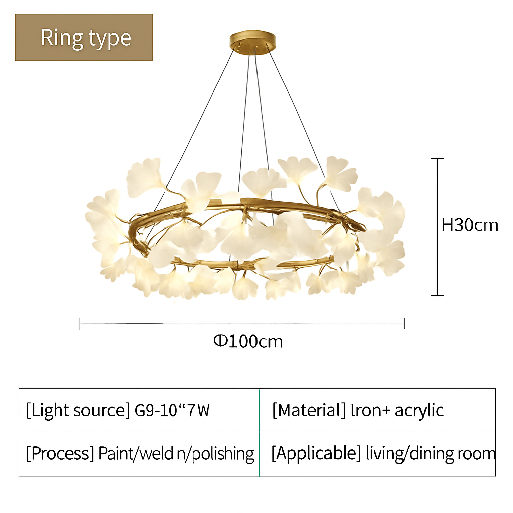 Lustre LED Feuille Ginkgo Design Nordique