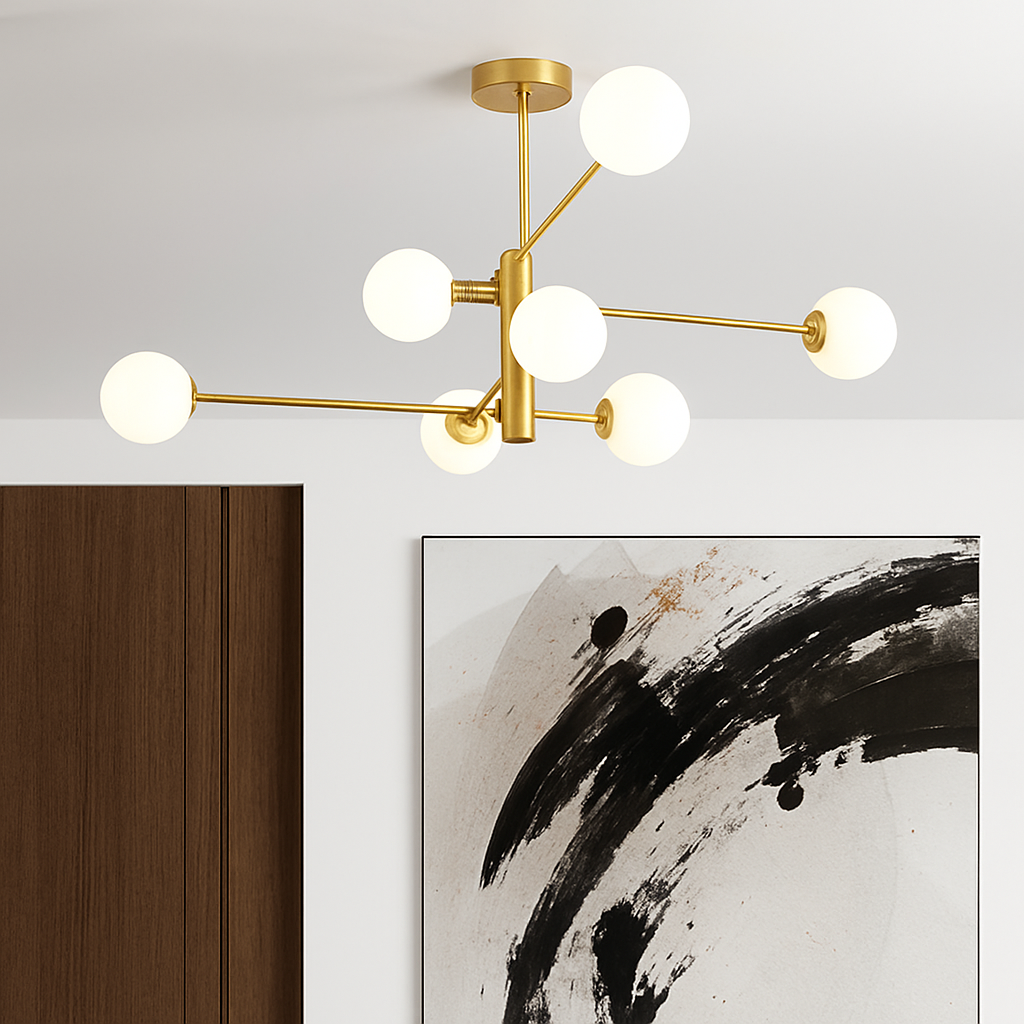 Lustre Scandinave Verre & Laiton Moderne