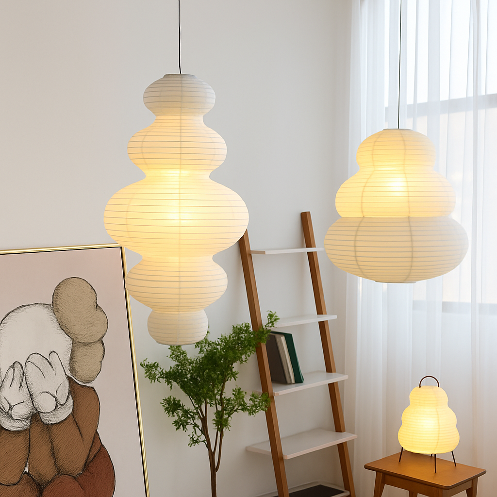 Suspension LED Wabi-Sabi Papier de Riz Blanc
