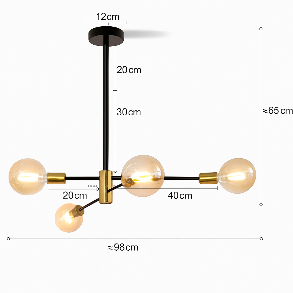 Lustre Suspendu Moderne Noir & Or Aluminium