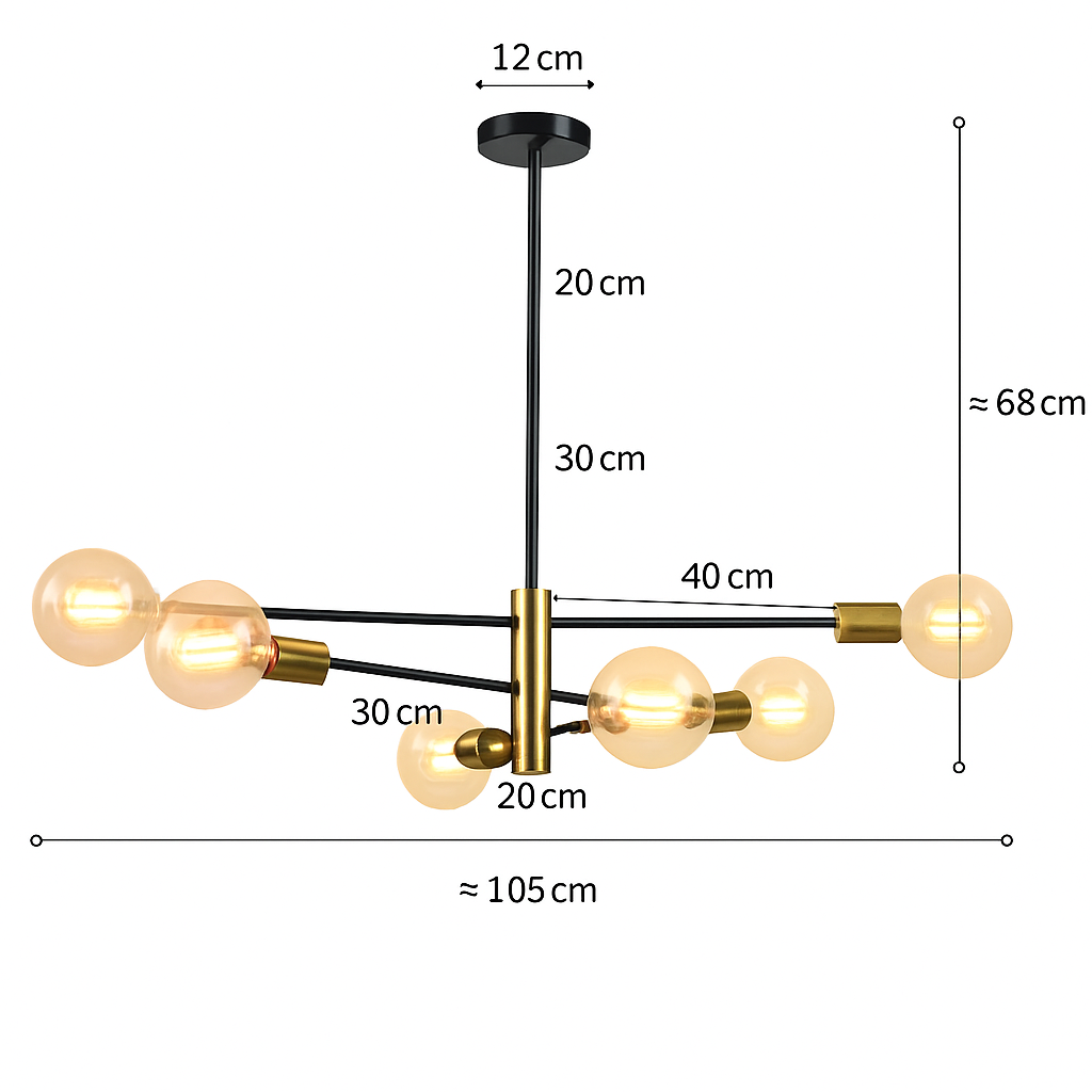 Lustre Suspendu Moderne Noir & Or Aluminium