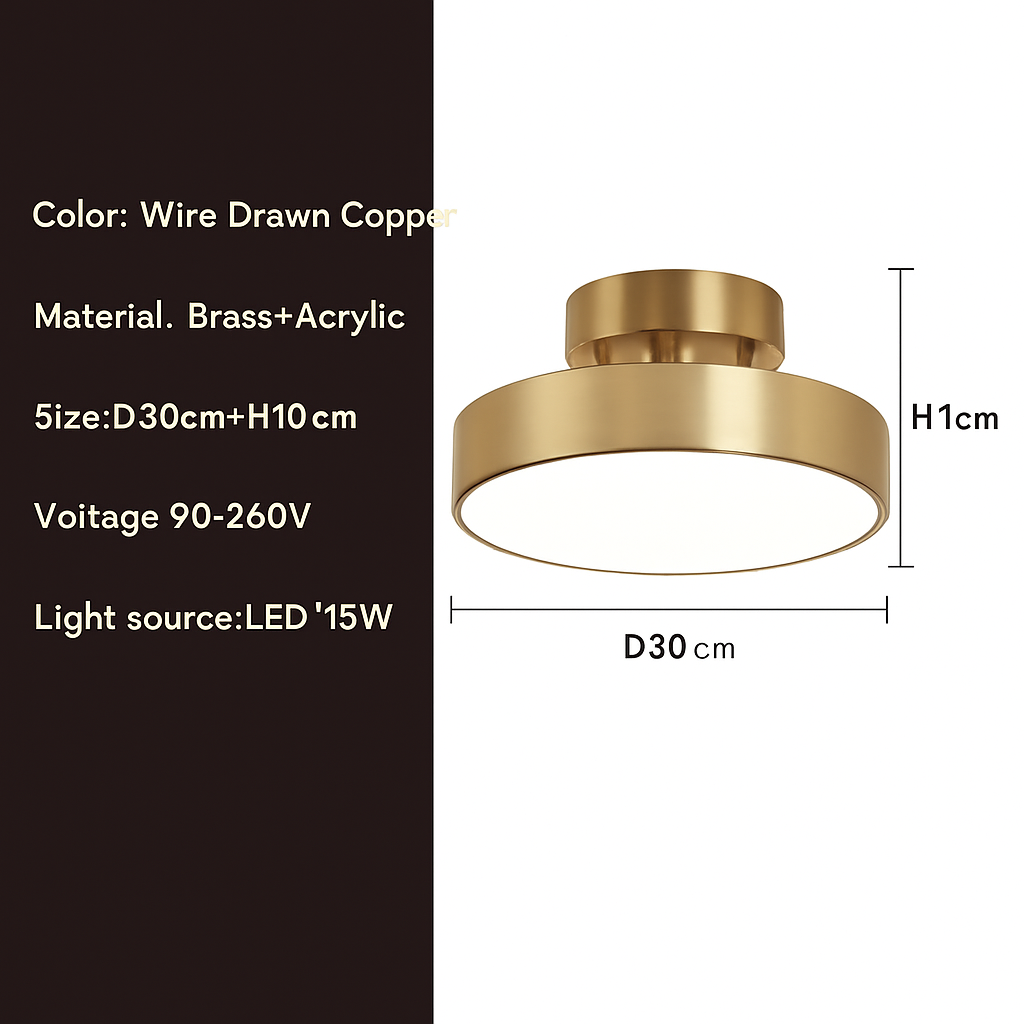 Plafonnier LED Rond Design Nordique Cuivre & Bronze