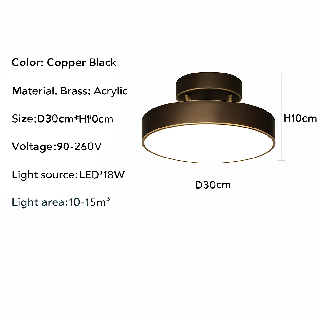 Plafonnier LED Rond Design Nordique Cuivre & Bronze