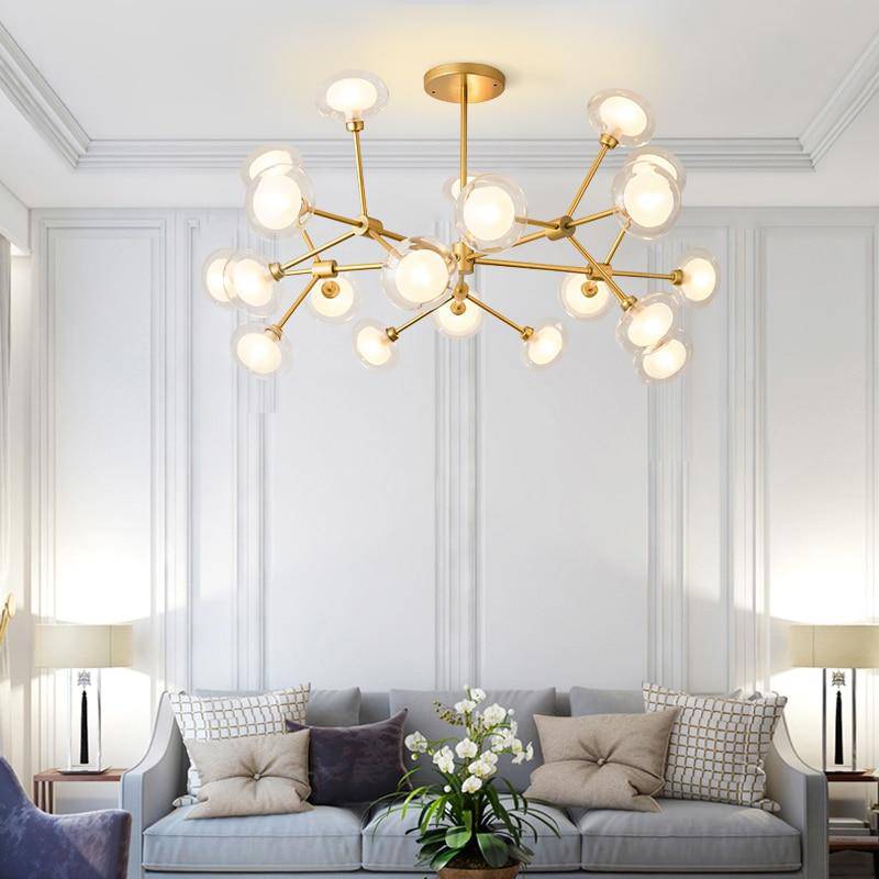 Lustre LED Design Verre Doré/Noir