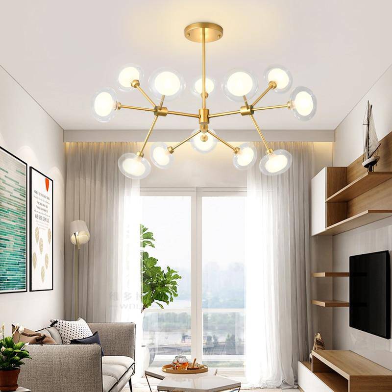 Lustre LED Design Verre Doré/Noir