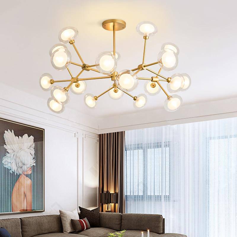 Lustre LED Design Verre Doré/Noir