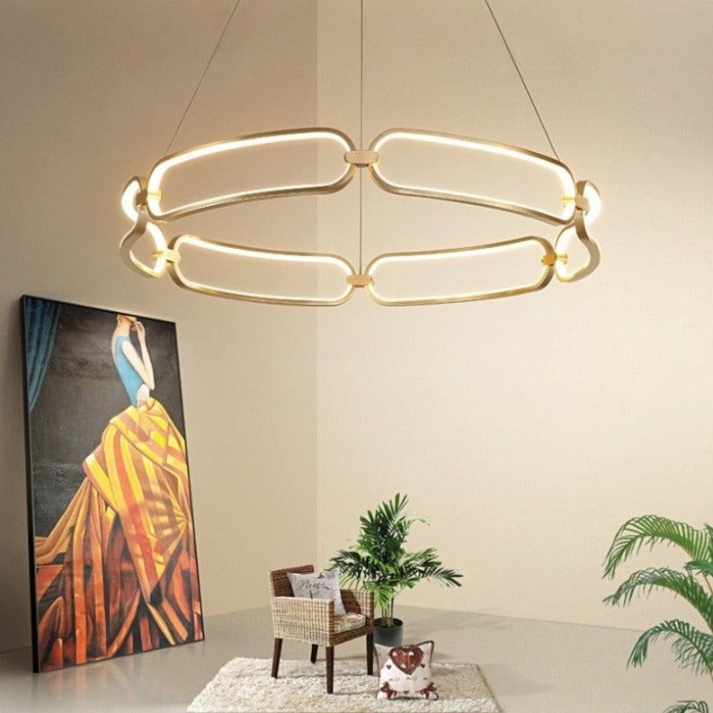 Lustre LED Doré Design Anneaux Pavia