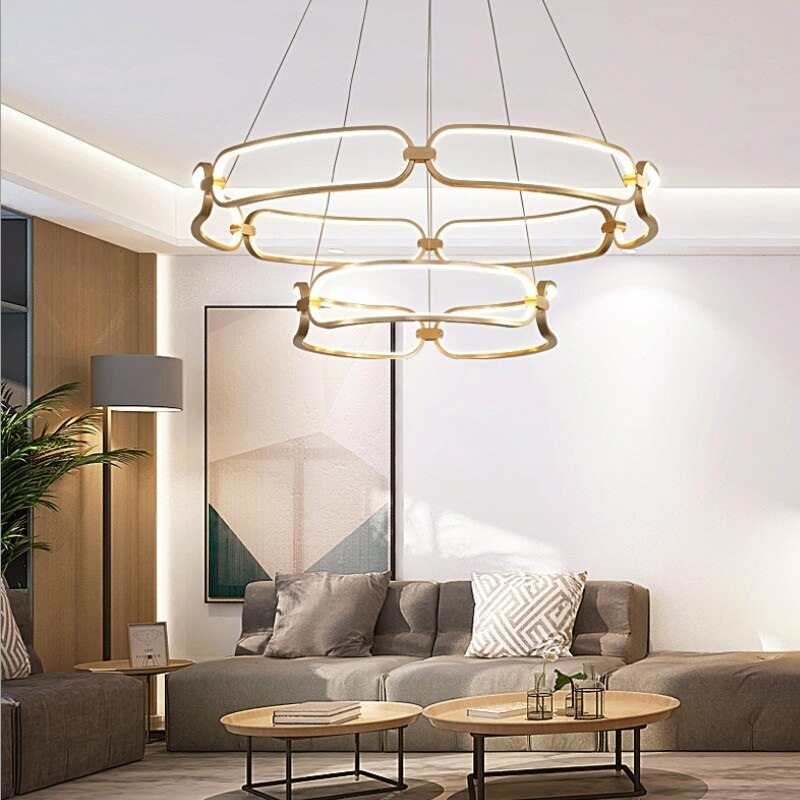 Lustre LED Doré Design Anneaux Pavia