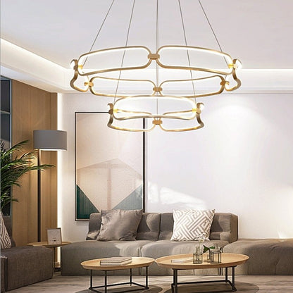 Lustre LED Doré Design Anneaux Pavia