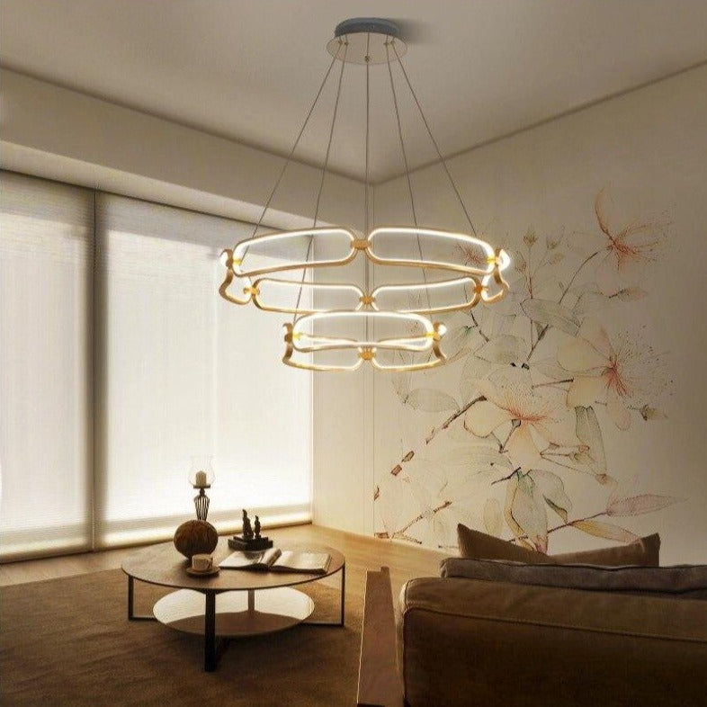 Lustre LED Doré Design Anneaux Pavia