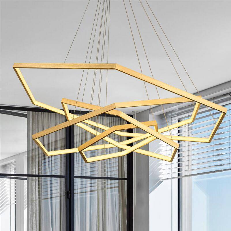 Lustre LED Doré Géométrique Design Luxe