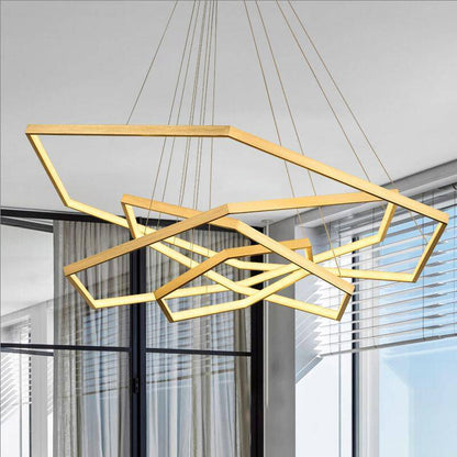 Lustre LED Doré Géométrique Design Luxe