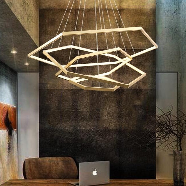 Lustre LED Doré Géométrique Design Luxe
