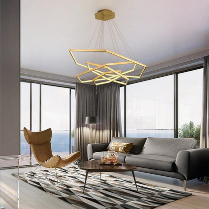 Lustre LED Doré Géométrique Design Luxe