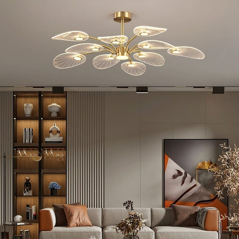 Lustre LED Akimera Doré Design Feuille de Lotus