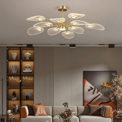 Lustre LED Akimera Doré Design Feuille de Lotus