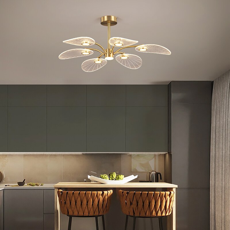 Lustre LED Akimera Doré Design Feuille de Lotus