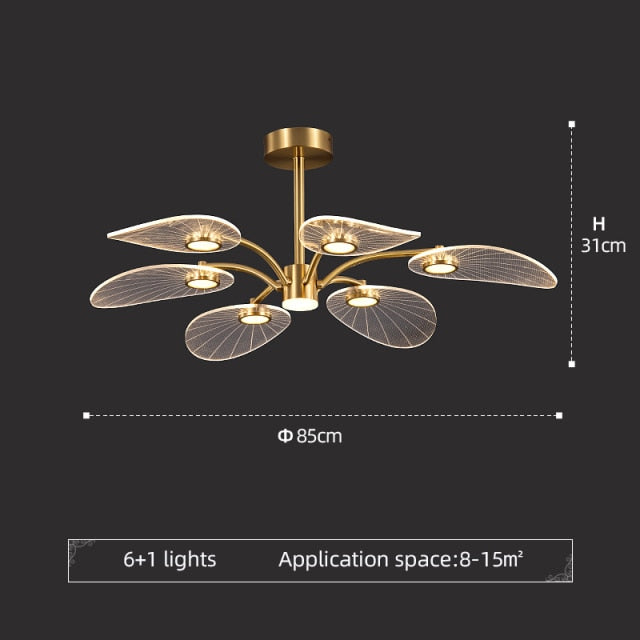 Lustre LED Akimera Doré Design Feuille de Lotus