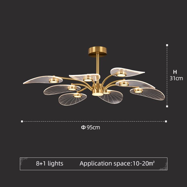 Lustre LED Akimera Doré Design Feuille de Lotus