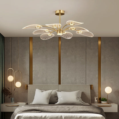 Lustre LED Akimera Doré Design Feuille de Lotus